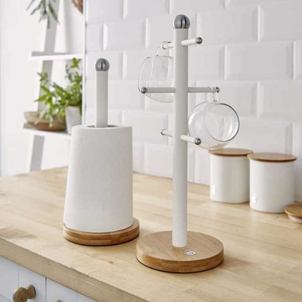 intellizen_swan_Nordic-Towel-Pole-with-Wooden-Base-White
